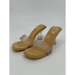 725 Originals Vintage Lucite Heel Wood Slide Sandals Tan Size 8